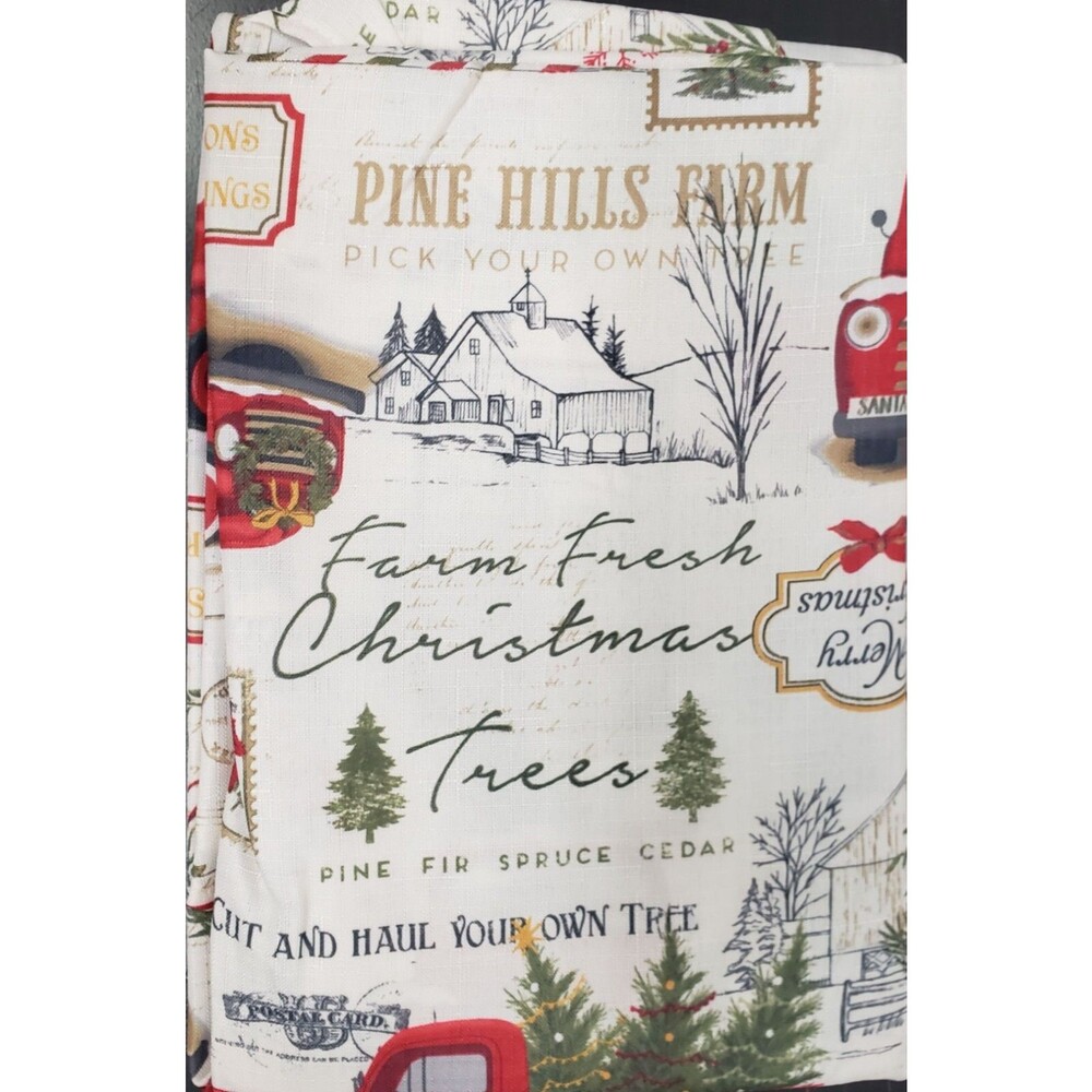 Printed Fabric Tablecloth, 70"Round, POSTCARDS & STAMPS,FARM FRESH CHRISTMAS,NB